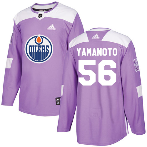 Adidas Oilers #56 Kailer Yamamoto Purple Authentic Fights Cancer Stitched NHL Jersey